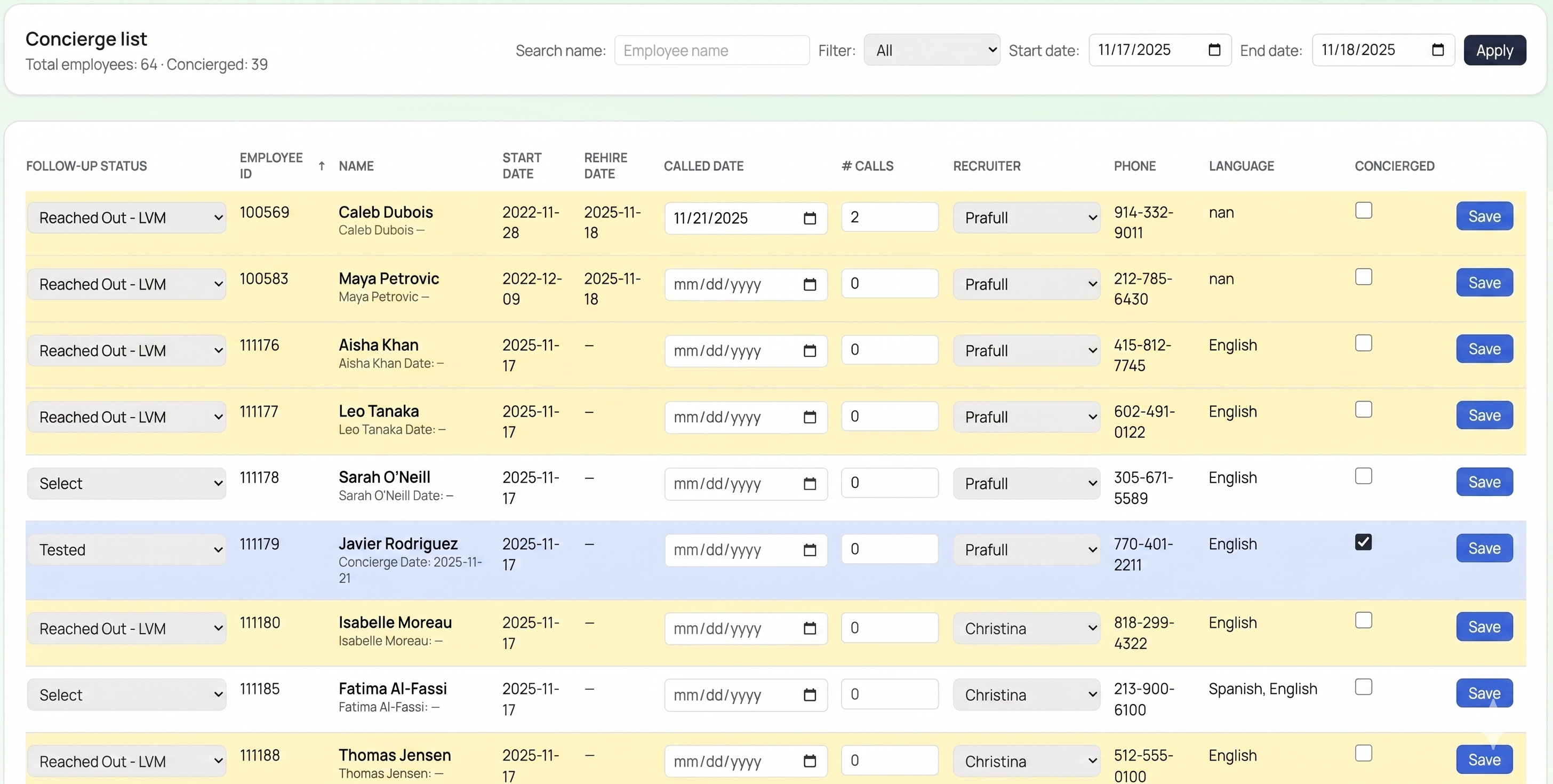 Concierge Tracker recruiting workflow tool